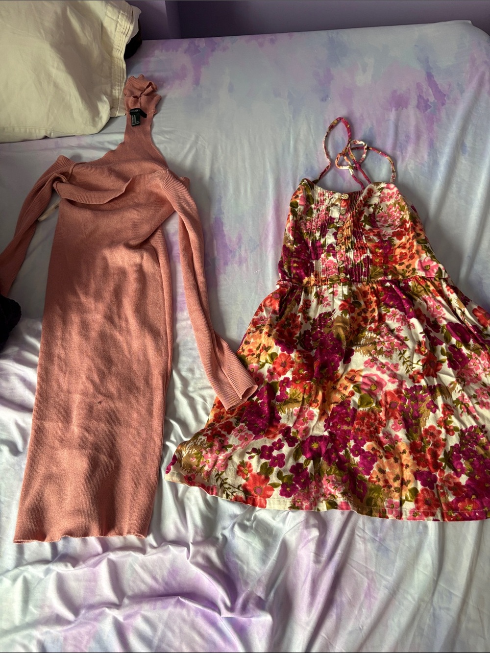Forever 21 Floral Halter Sundress in White with Pink & Green Print